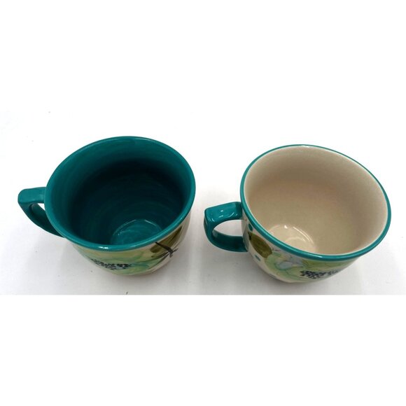 Pioneer Woman Hand-Painted Floral Ceramic Mugs With Teal Interior & Handle - Picture 4 of 4